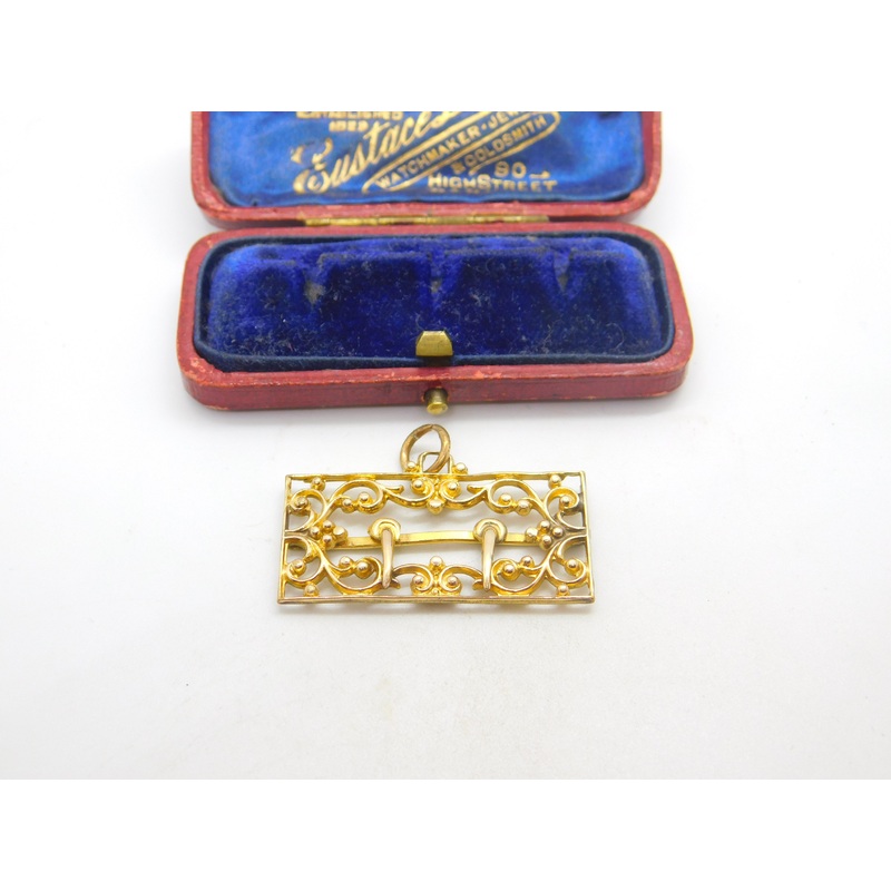 Victorian 9ct Yellow Gold Fronted Buckle Form Floral Pendant Antique c1890