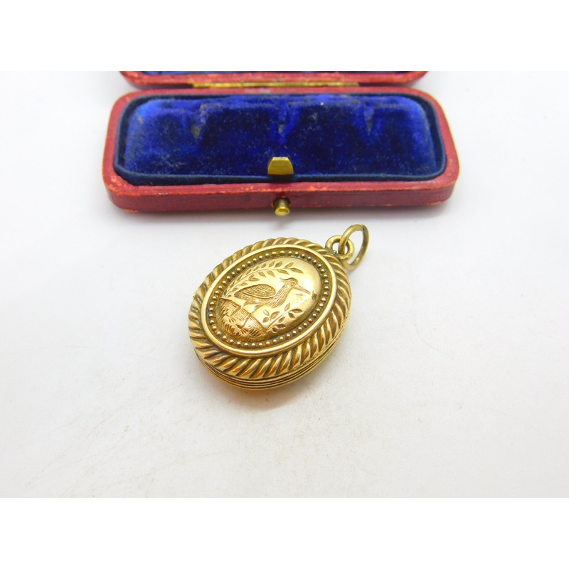 Victorian Aesthetic Movement Gold Plated Crane Bird Locket Antique c1860