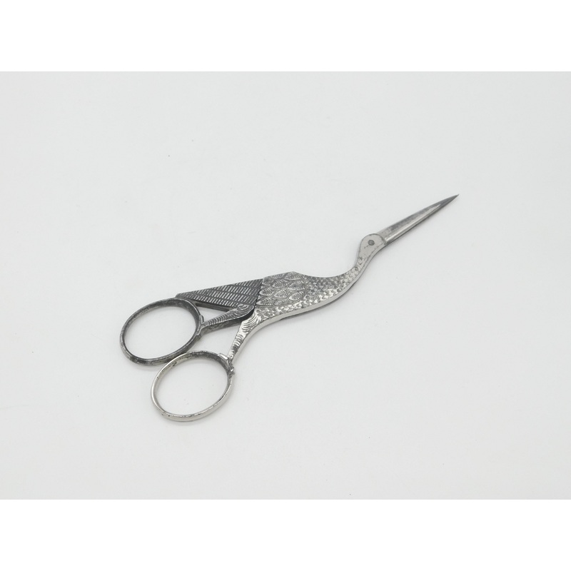 Victorian Cut Steel Novelty Stork Form Sewing or Craft Scissors Antique c1860