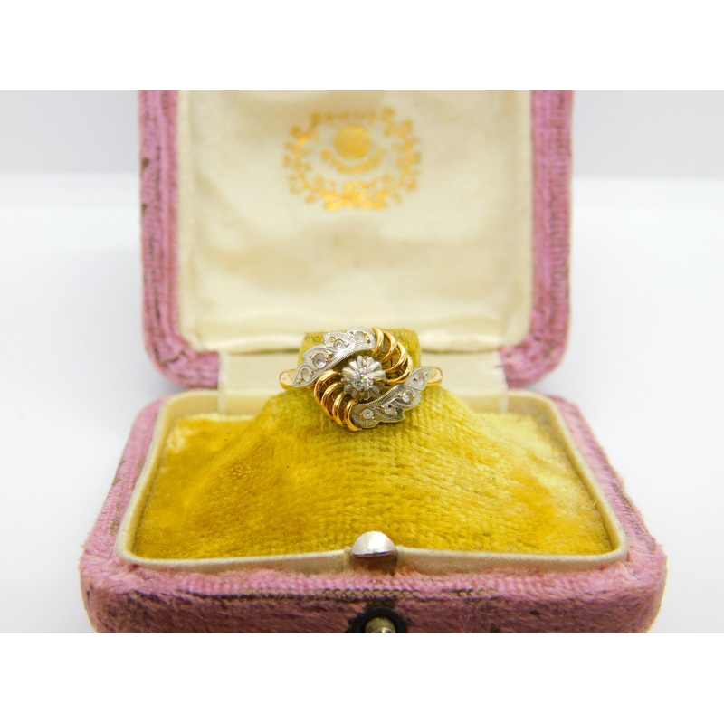 Victorian French 18ct Yellow Gold Platinum Set Paste Floral Spray Ring c1900