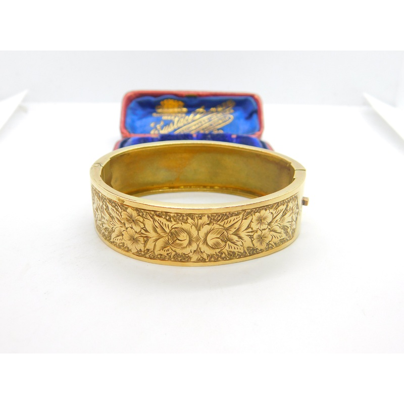 Victorian Gold Plated Aesthetic Movement Floral Cuff Bangle Antique c1880