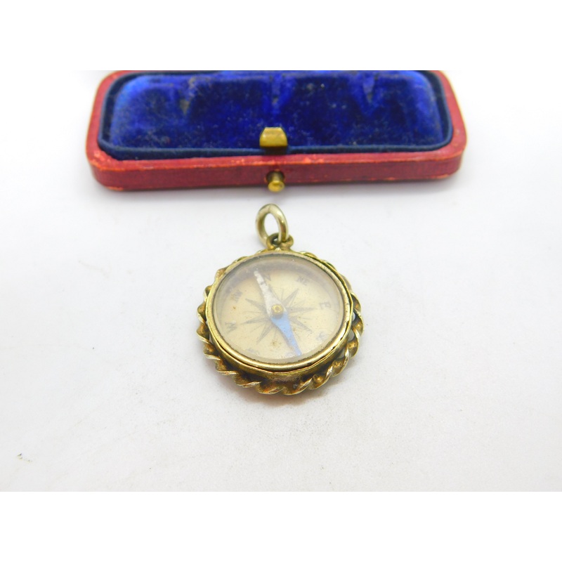 Victorian Gold Plated Working Compass Fob or Pendant Antique c1880