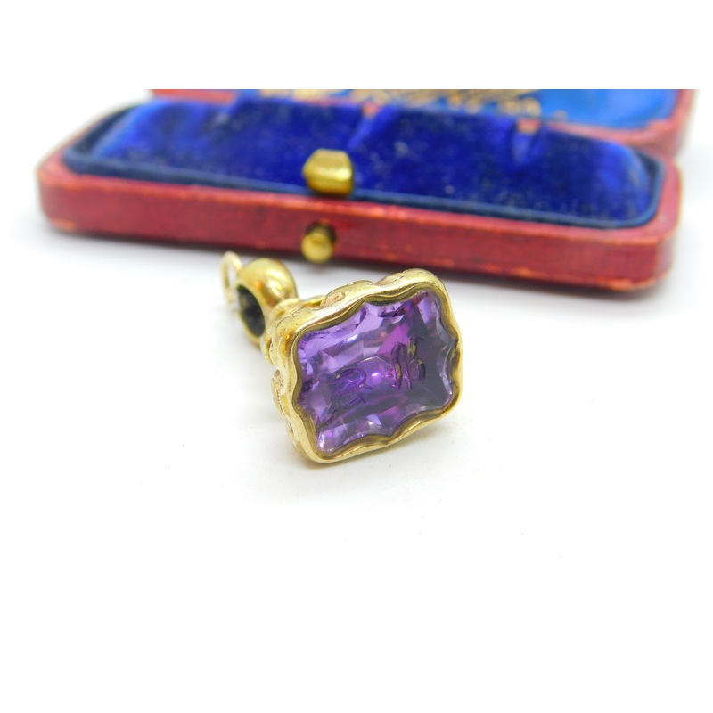 Victorian Rolled Gold & Carved Amethyst Monogram Intaglio Fob Seal c1860 Antique