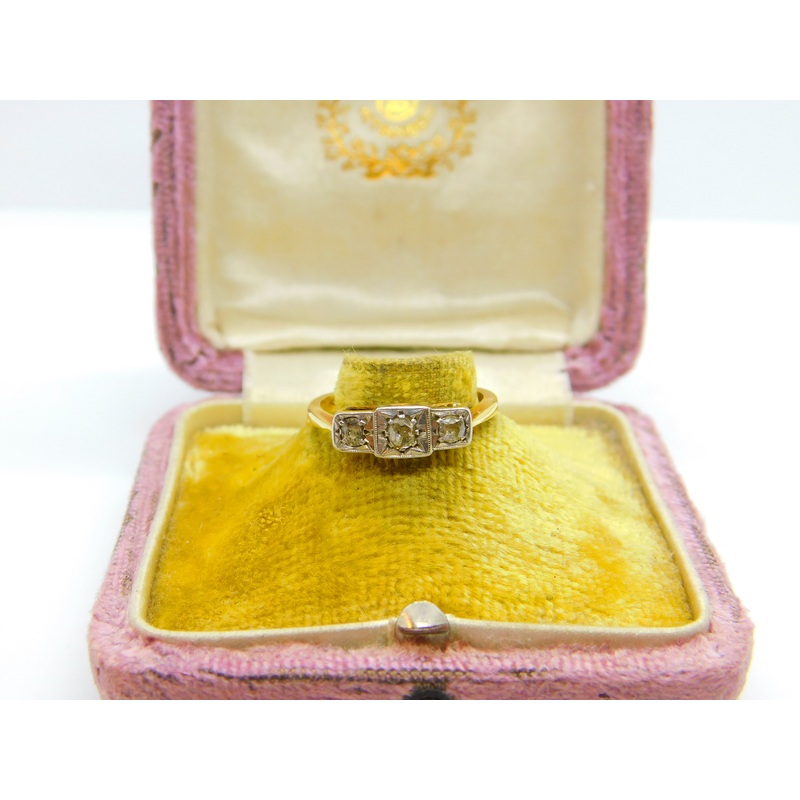 Victorian Style 18ct Yellow Gold 0.2ct Diamond Set Three Stone Ring 1985 Vintage