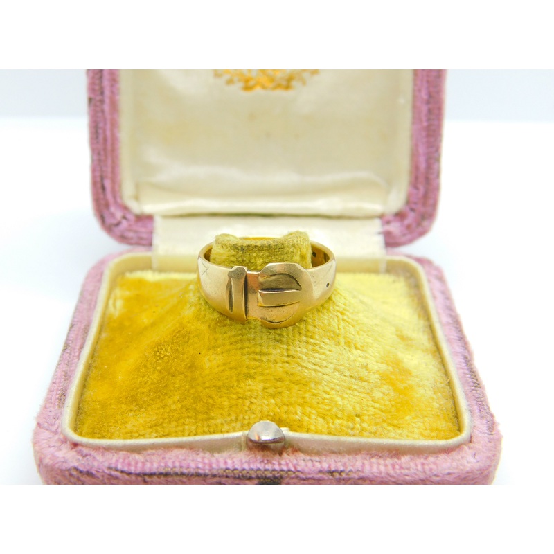 Victorian Style 9ct Yellow Gold Buckle Ring Vintage c1970 London