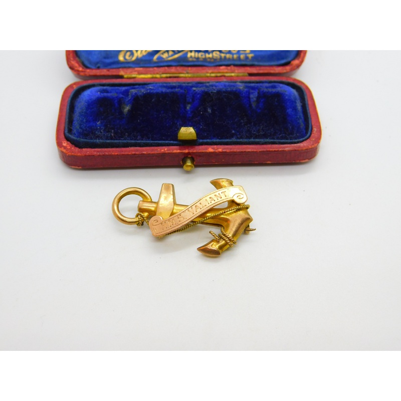 WWI 9ct Rose Gold 'HMS Valiant' Anchor Form Sweetheart Brooch Antique c1915