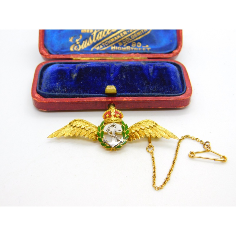 WWII 9ct Yellow Gold & Enamel Royal Fleet Air Arm Sweetheart Brooch c1940