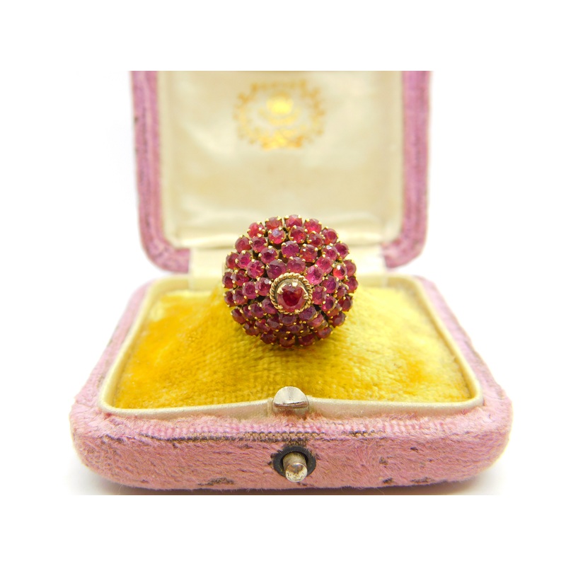 14ct Yellow Gold Ruby Set Pagoda Floral Cluster Ring Antique c1930 Art Deco