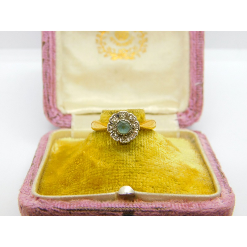 22ct Yellow Gold, Aquamarine & Diamond Floral Band Ring 1933 Birmingham