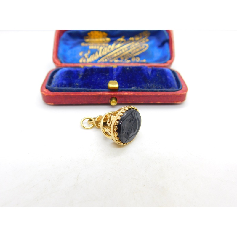 9ct Gold Carved Onyx Centurion Fob Seal Pendant Vintage 1983 London