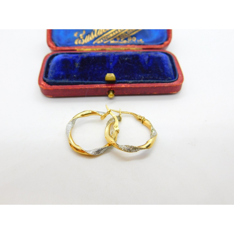 9ct Gold Yellow-White Gold Rope Twist Hoop Earrings c1980