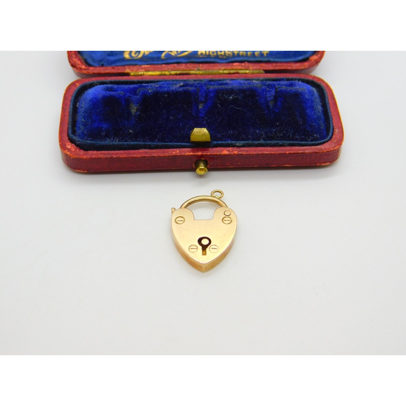 9ct Rose Gold Charm Bracelet Heart Lock Clasp Antique c1920 Art Deco