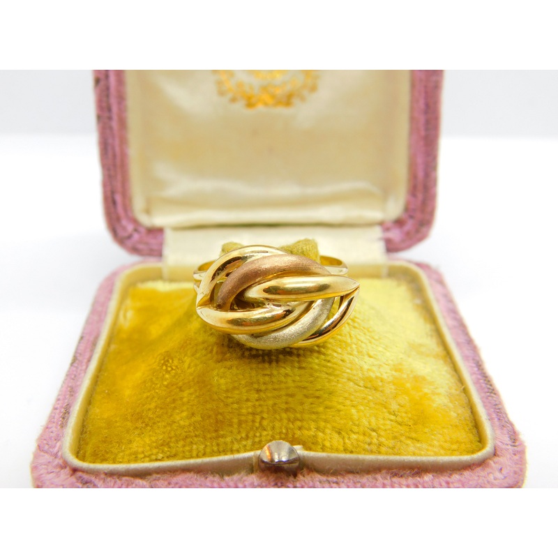 9ct Tri-Colour Gold Woven Knot Band Ring Vintage 2008 Birmingham Size U 1/2 UK