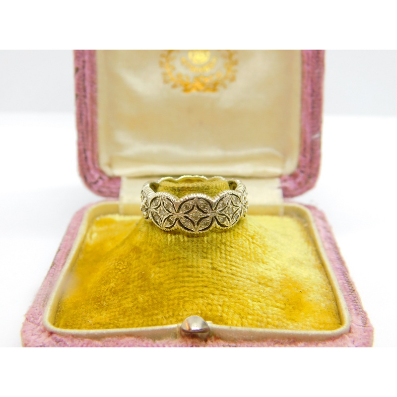 9ct White Gold & 0.1ct Diamond Set Floral Eternity Ring Vintage c1990 Sheffield