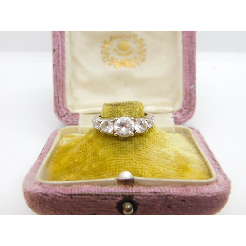 9ct White Gold Paste Set Five-Stone Engagement Ring Vintage c1990 Sheffield