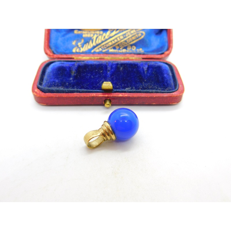 9ct Yellow Gold Blue Hardstone Bead Charm or Pendant Vintage London c1990