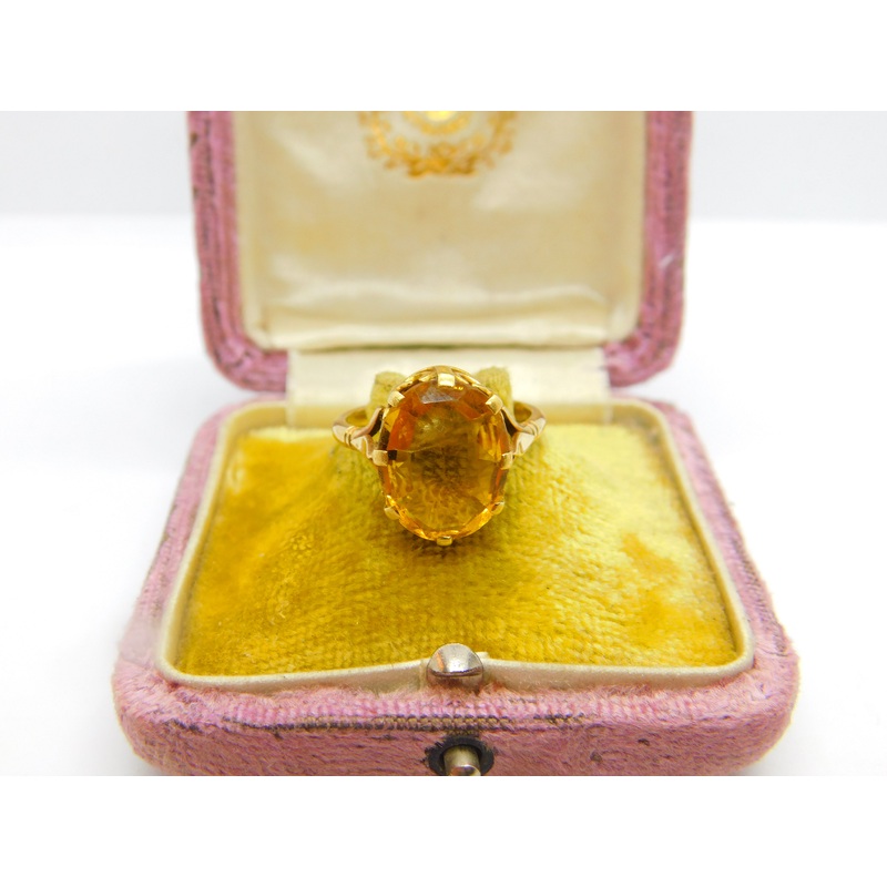 9ct Yellow Gold Citrine Set Cocktail Ring Antique c1920 Art Deco