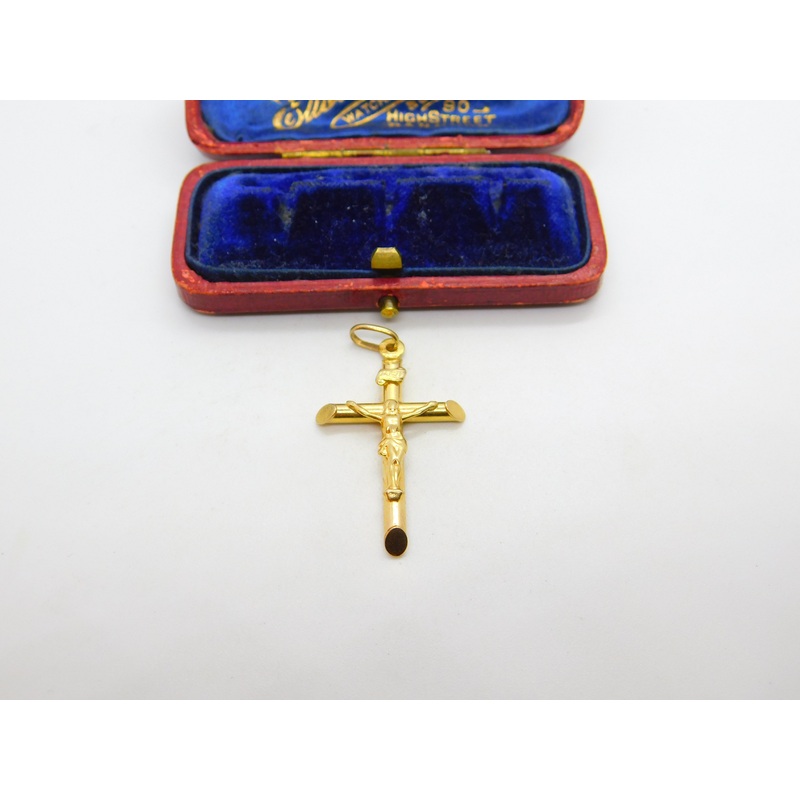 9ct Yellow Gold Corpus Christi Cross Pendant Vintage c1970 Italian