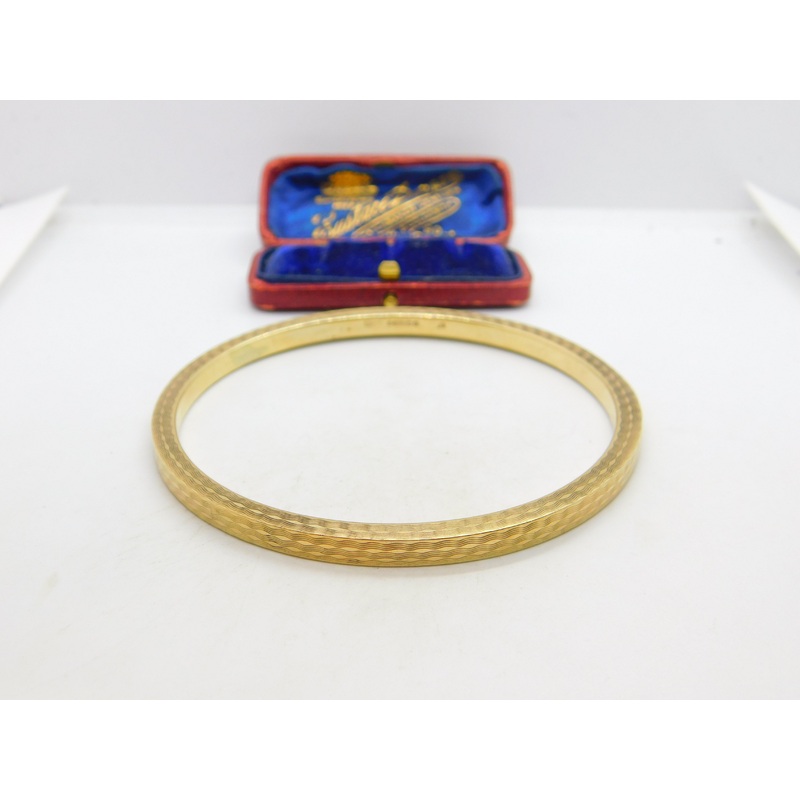 9ct Yellow Gold Engine Turned 'Slave' Bangle Bracelet 1925 Birmingham Antique