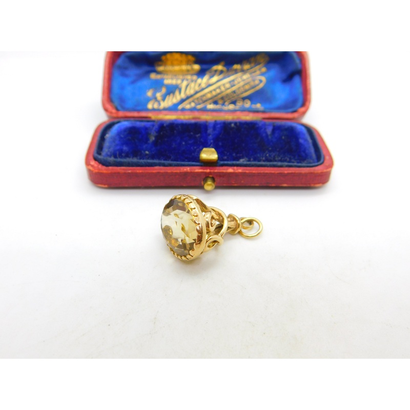9ct Yellow Gold Faceted Citrine Set Fob Seal Pendant Vintage 1983 London