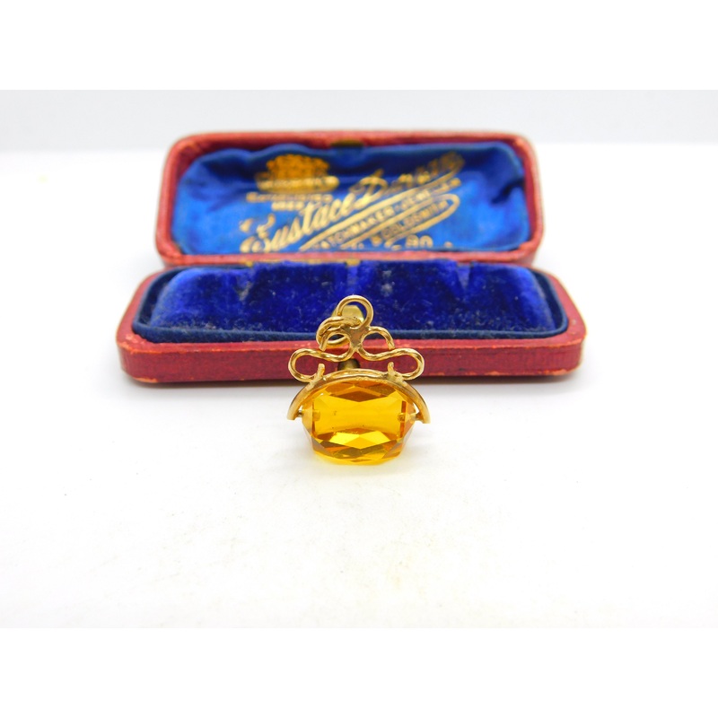 9ct Yellow Gold & Faceted Citrine Spinner Fob Pendant 1968 London Vintage