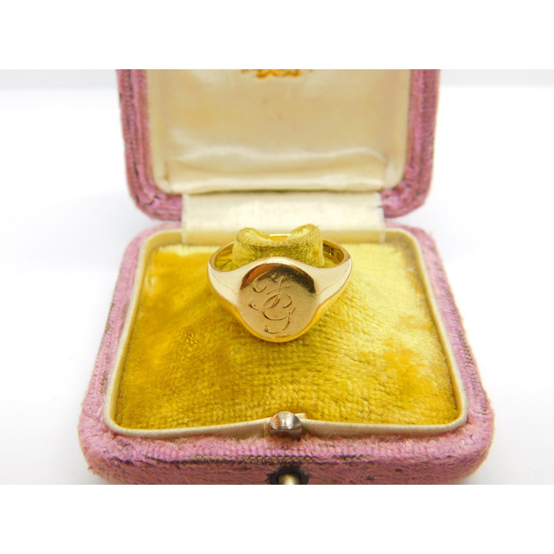 9ct Yellow Gold Gents Signet Ring JG Initial Vintage 1965 Birmingham Size T UK