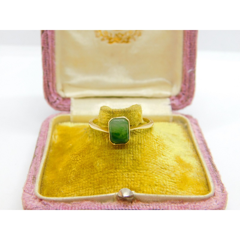 9ct Yellow Gold Moss Agate Set Band Ring 1914 Birmingham Antique Art Deco