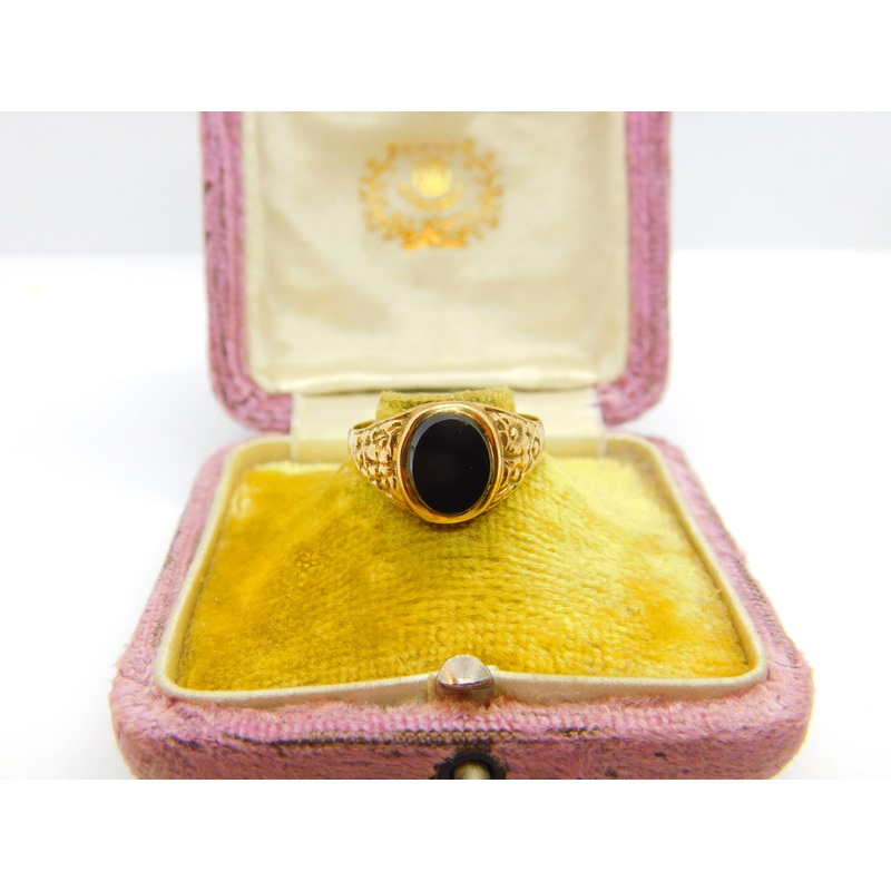9ct Yellow Gold Onyx Set Gents Signet Ring Vintage c1970 London