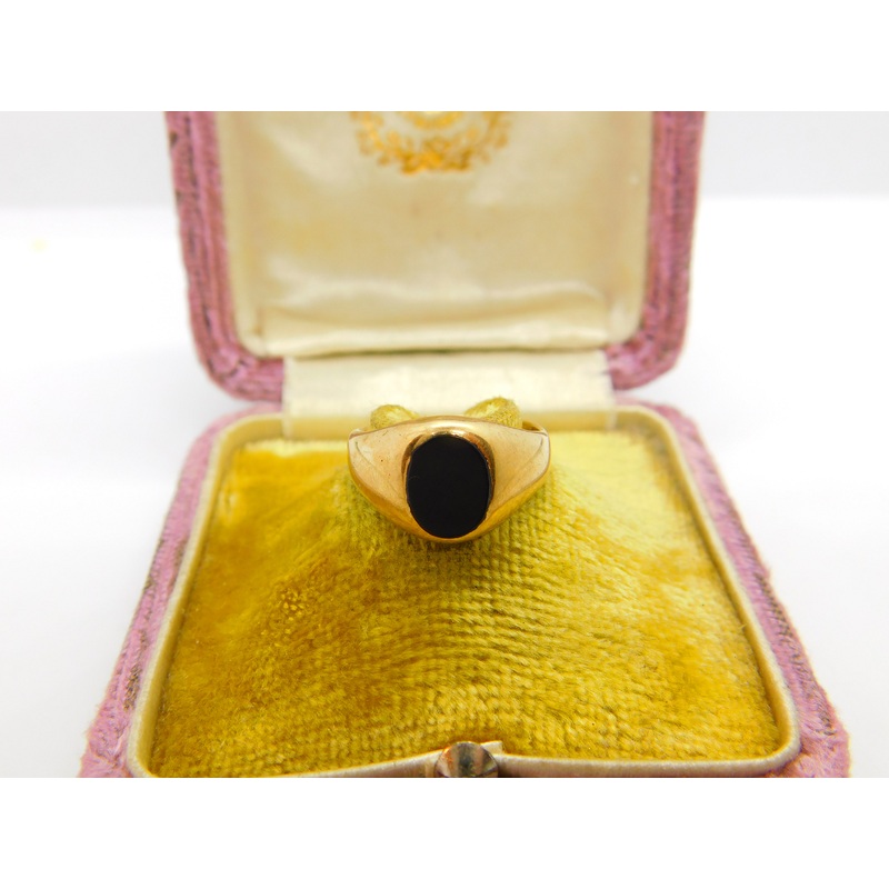 9ct Yellow Gold Onyx Set Signet Ring Mid-Century c1950 Birmingham Size I 1/2 UK