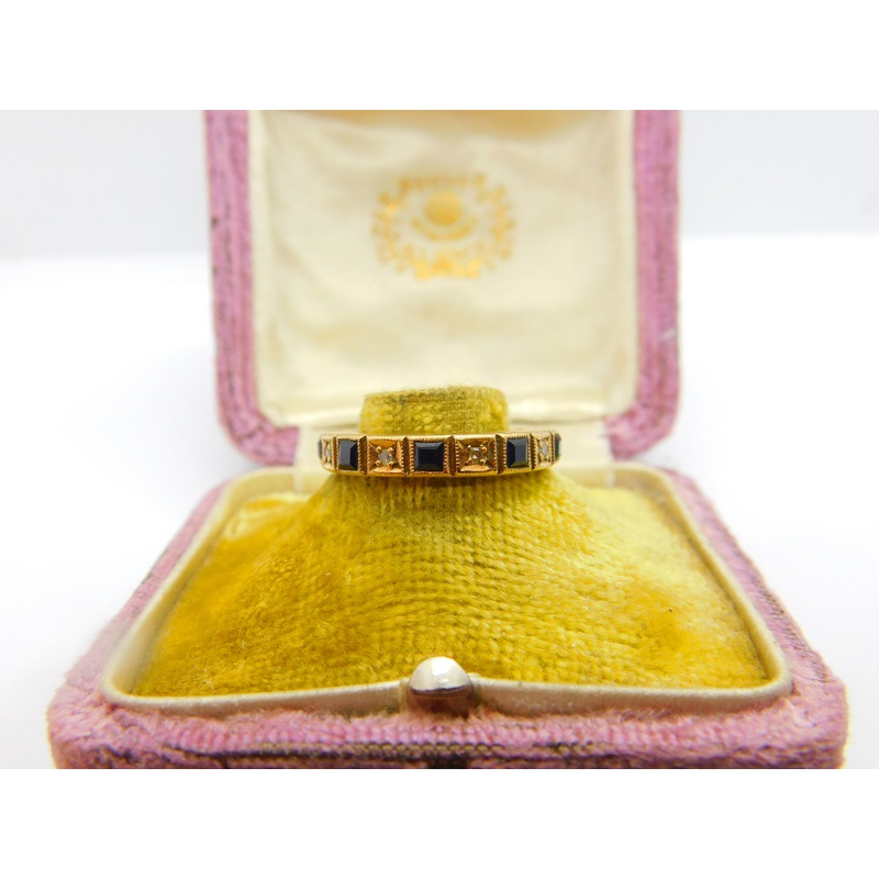 9ct Yellow Gold, Sapphire & Diamond Half-Eternity Ring 1979 London Vintage