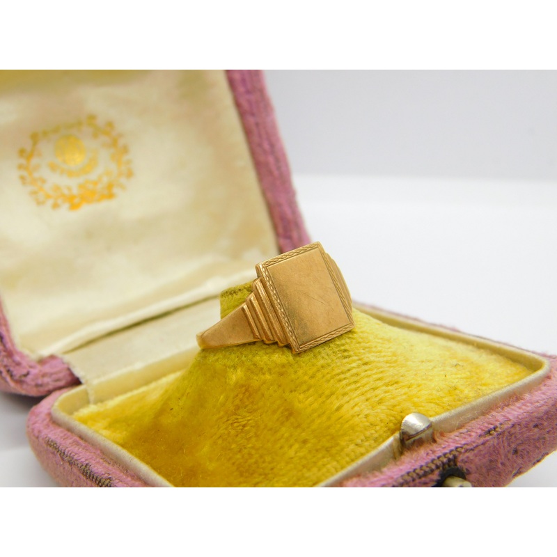 9ct Yellow Gold Square Blank Signet Ring 1951 Birmingham Size U 1/2 UK