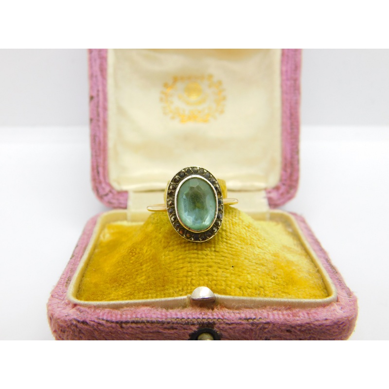 9ct Yellow Gold, Topaz & Marcasite Dress Ring Antique c1930 Art Deco