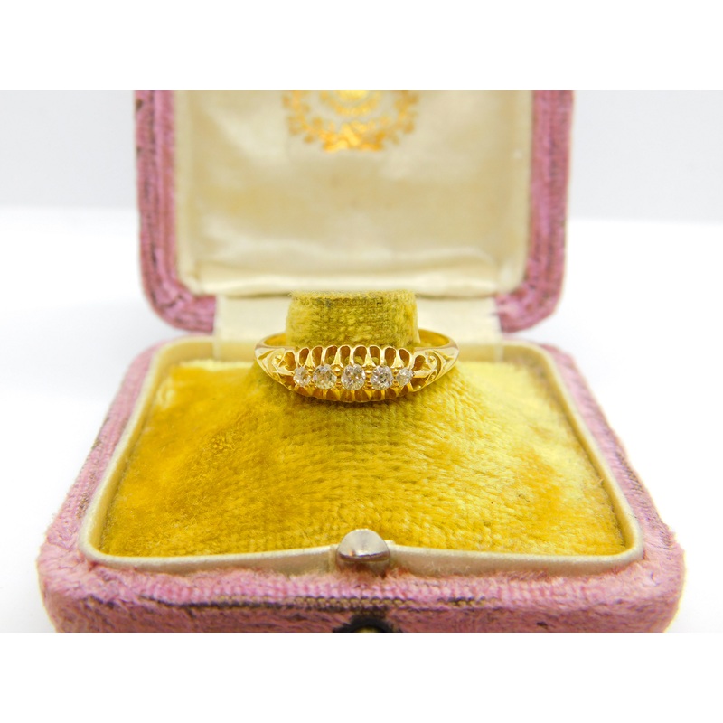 Edwardian 18ct Yellow Gold 0.3ct Five-Stone Diamond Boat Ring 1910 Birmingham