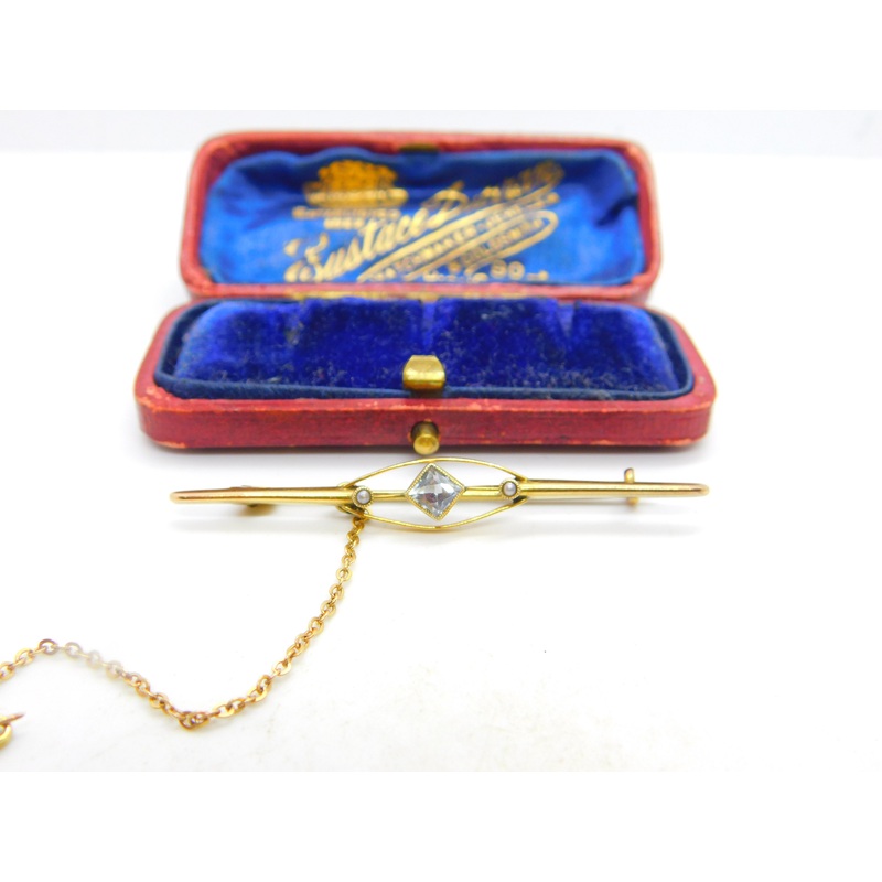 Edwardian 9ct Gold, Blue Topaz & Seed Pearl Sweetheart Brooch c1910 Antique