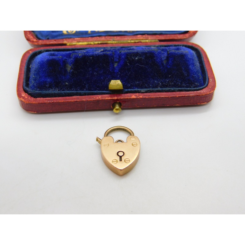 Edwardian 9ct Rose Gold Heart Lock Charm Bracelet 1904 Birmingham Antique