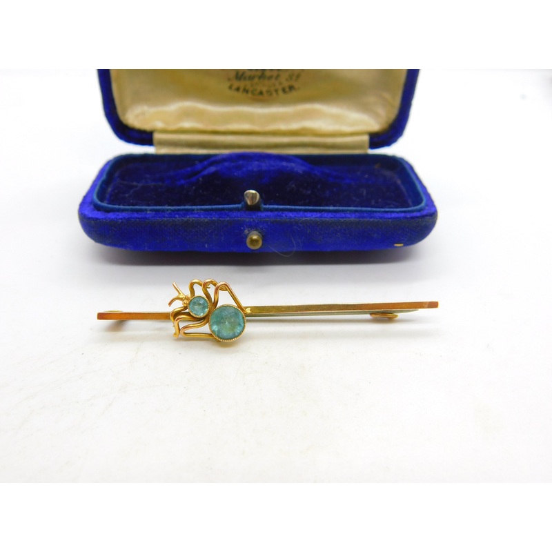 Edwardian 9ct Yellow Gold, Blue Topaz Set Spider or Bug Brooch c1910 Antique