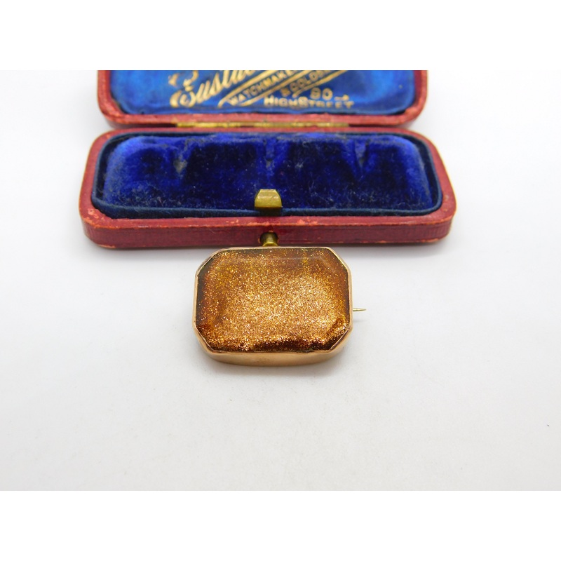 Georgian 9ct Rose Gold & Goldstone Set Brooch Pin Antique c1820