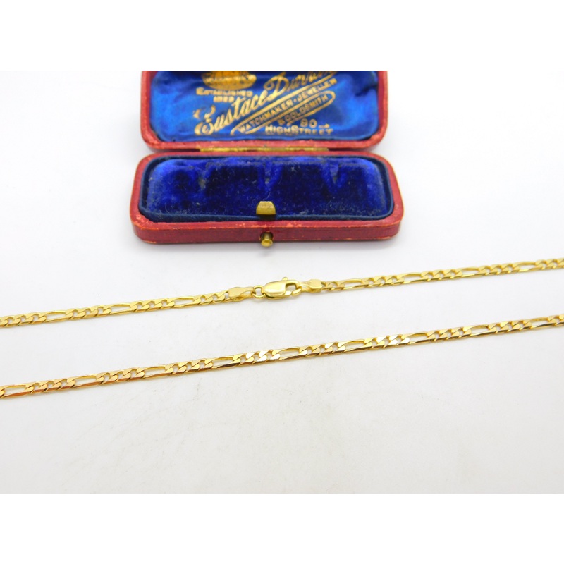 Italian 9ct Yellow Gold Figaro Link Chain Necklace 24" Length Vintage c1970