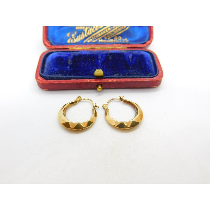 Pair of 9ct Yellow Gold Modernist Hoop Drop Earrings Vintage c1970