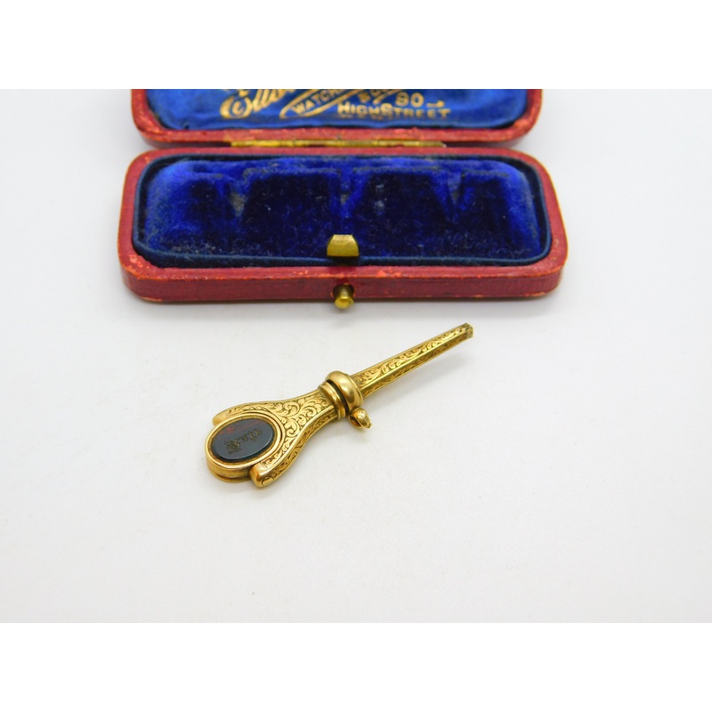 Victorian 15ct Gold, Carved Bloodstone & Sardonyx 'Kate' Watch Key c1860