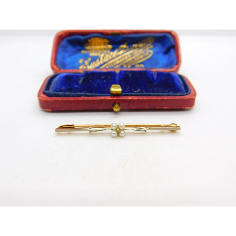 Victorian 15ct Gold, Platinum & Seed Pearl Floral Bar Brooch c1890 Antique