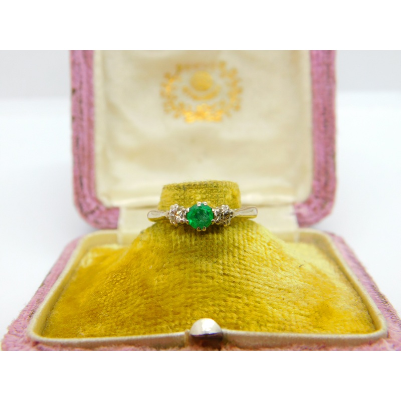 Victorian 18ct Yellow Gold, 0.25ct Emerald & Diamond Dress Ring c1900 Antique