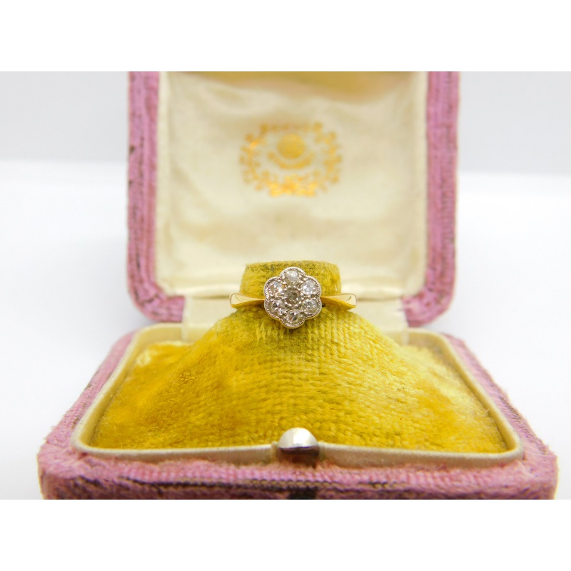 Victorian 18ct Yellow Gold & Diamond Daisy Cluster Ring Antique c1890
