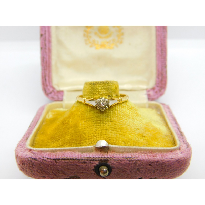 Victorian 18ct Yellow Gold, Platinum Set 0.1ct Diamond Solitaire Ring c1890