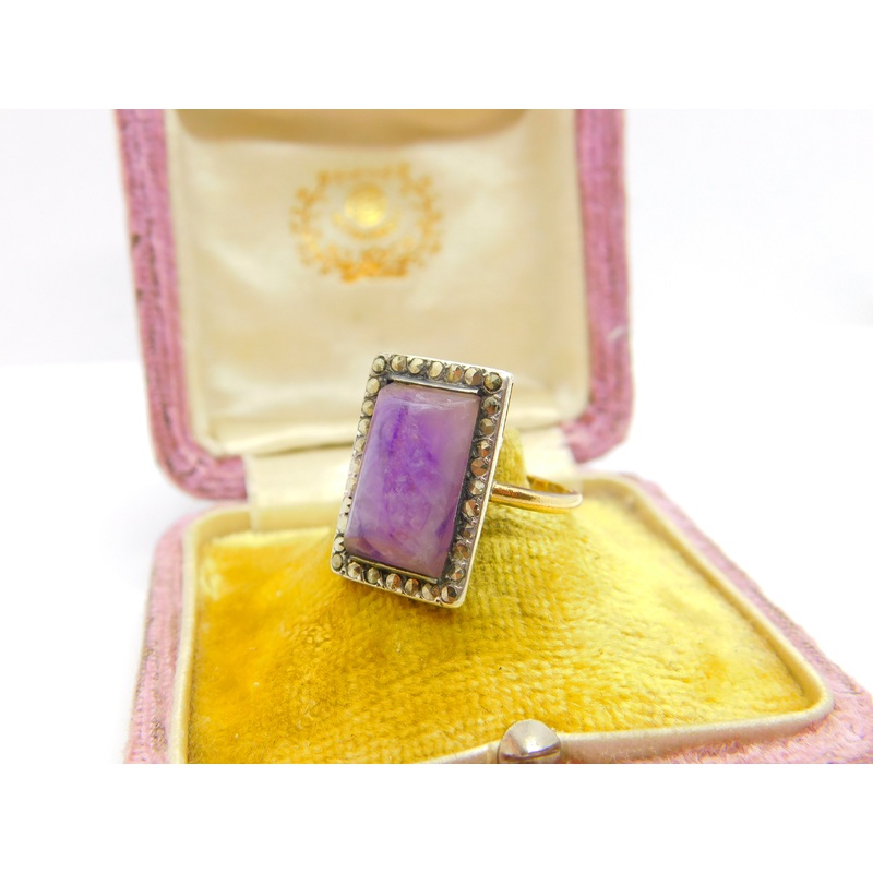 Victorian 22ct Yellow Gold, Amethyst & Marcasite Set Dress Ring 1859 London