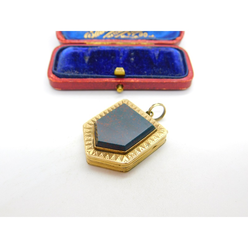 Victorian 9ct Back & Front Large Bloodstone Locket Pendant Antique c1860