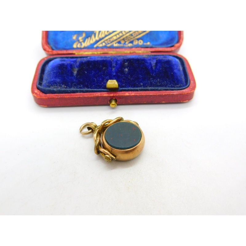 Victorian 9ct Gold Bloodstone & Carnelian Spinner Fob Pendant c1890 Antique