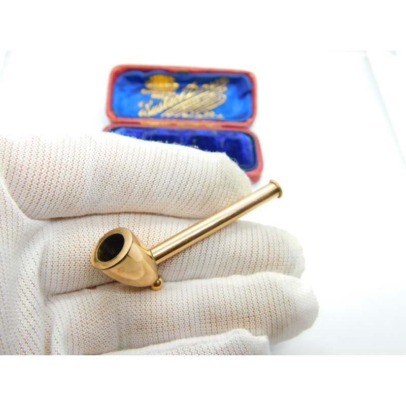 Victorian 9ct Rose Gold Cased Small Smoking Pipe Antique c1860