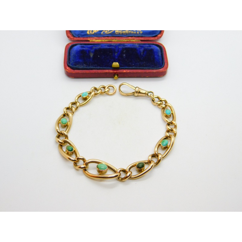 Victorian 9ct Rose Gold Graduating Cabochon Turquoise Bracelet c1890 Antique