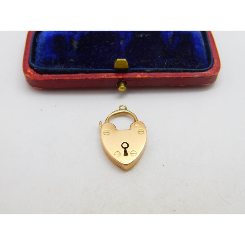 Victorian 9ct Rose Gold Heart Lock Charm Bracelet Clasp 1900 Birmingham